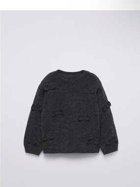 Zara Dark Gray Knit Sweater with Bow Details